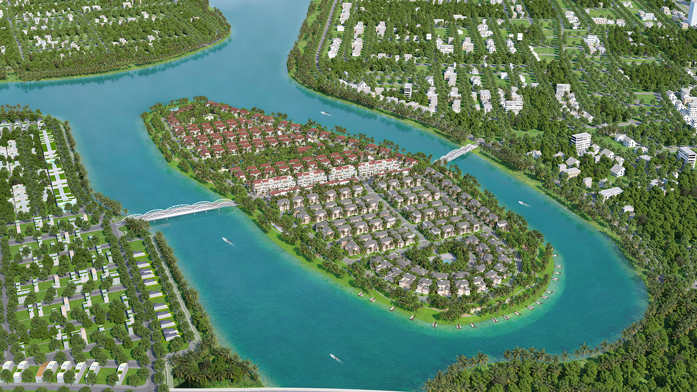 3D Rendering bất động sản Landscape sunneva island đà nẵng