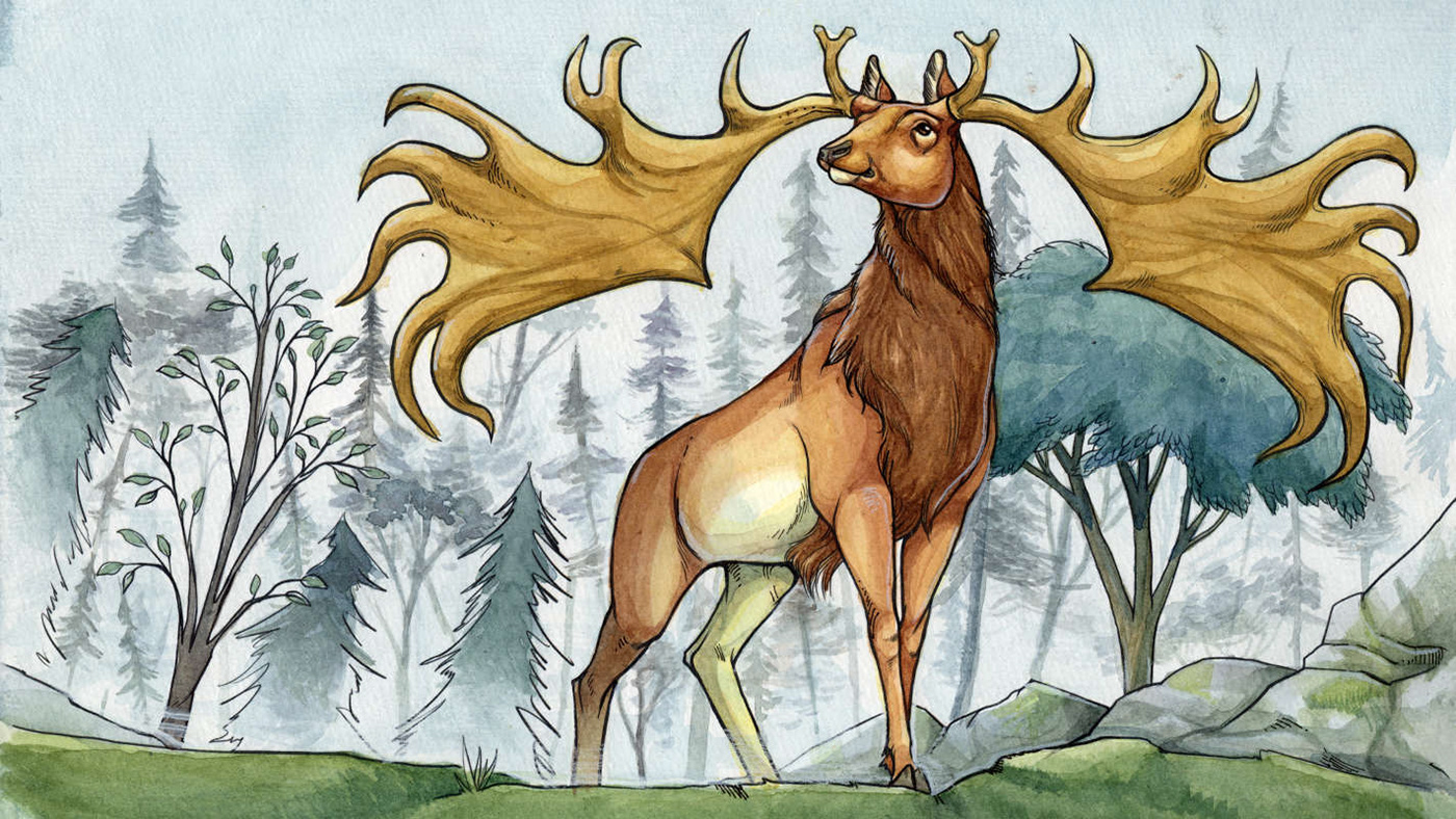 Watercolours fantasy Digital Art  bronze age Prehistory #deer watercolors watercolor line art Drawing 