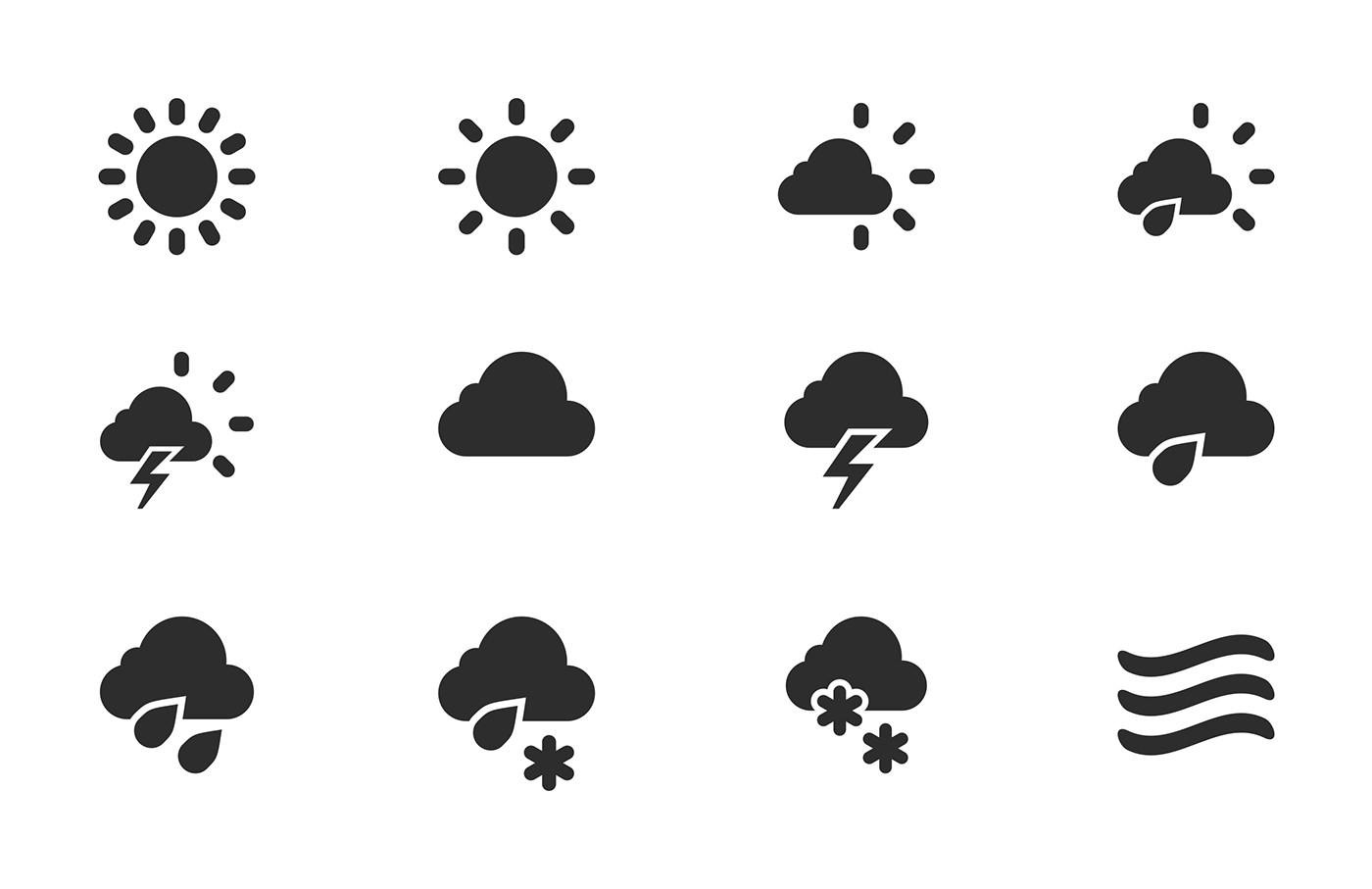 icon set Icon weather cloud Sun rain thunder partly cloudy fog snow