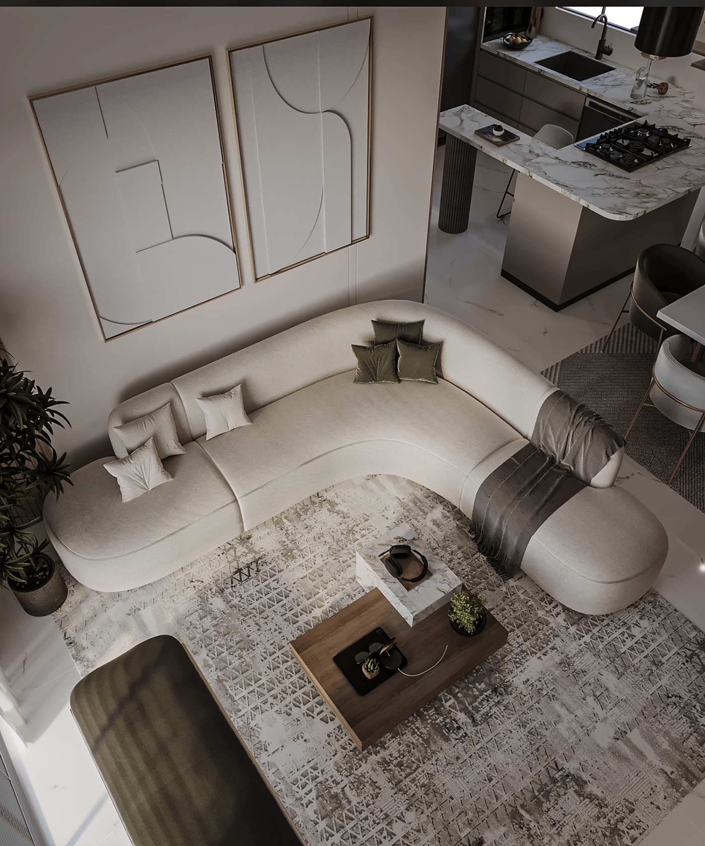 Interior apartment living room bedroom visualization architecture interior design  corona CGI Office