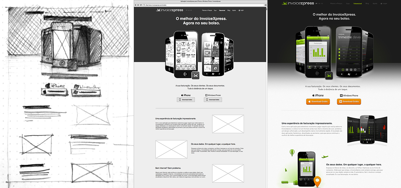 invoicexpress rupeal invoicing SAAS Website redesign wireframes sketches mockups