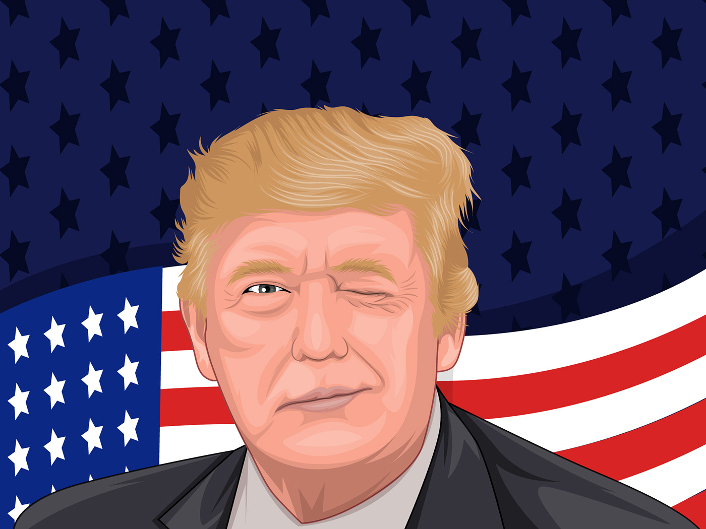 Donald Trump American President american flag vector ILLUSTRATION  cartoon portrait graphic design  art Digital Art 