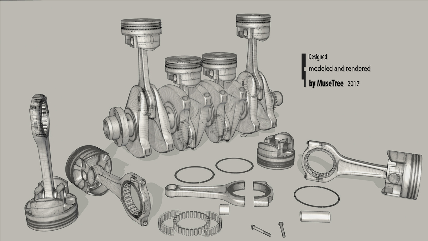 Piston crankshaft car engine cylinder animation  advert sport camshaft promo