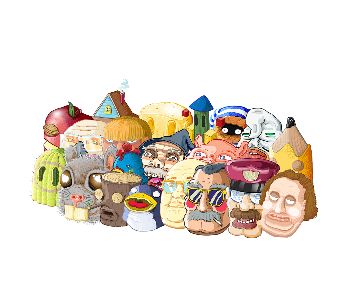 faces portraits cartoon comic heads expressions fantasy Food  caricature   people figurative funny animals