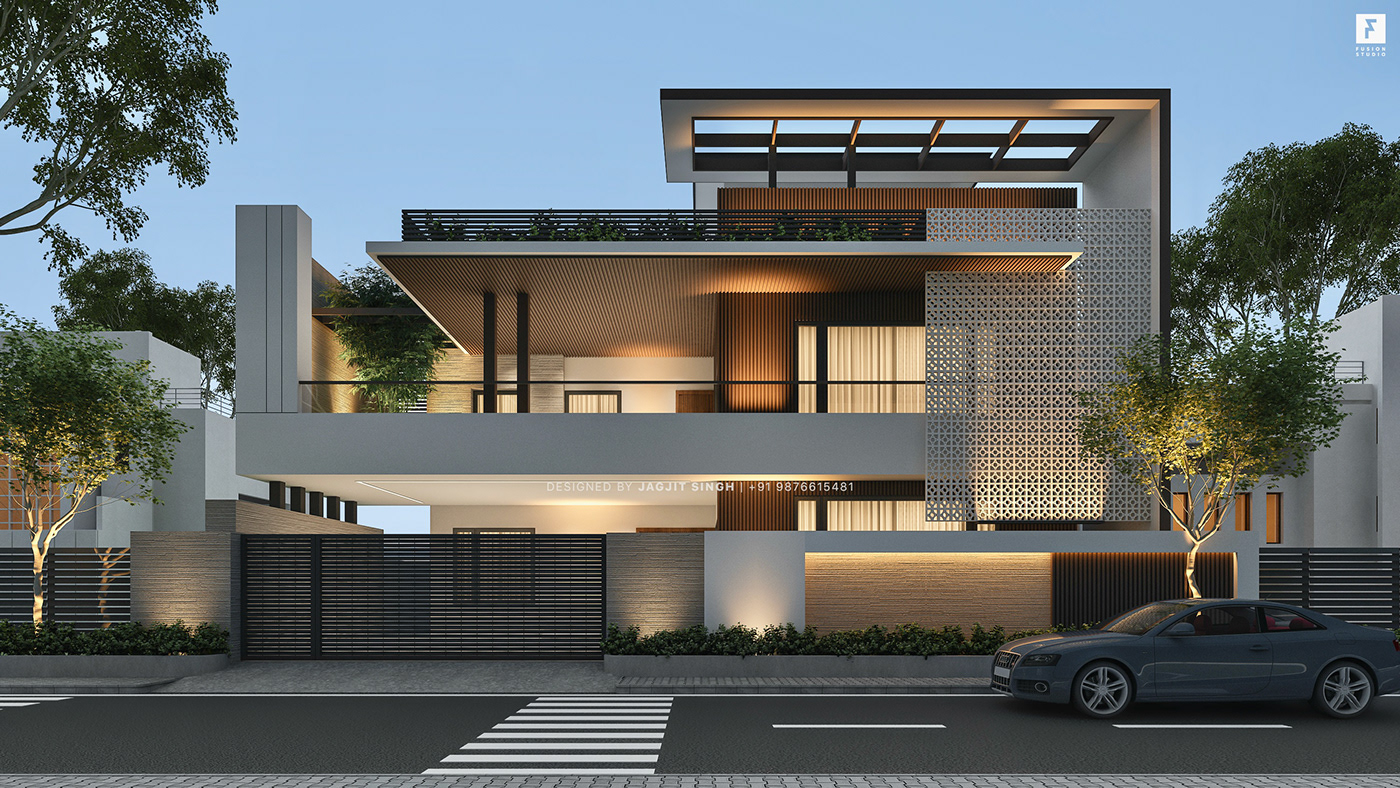 3D view casa contemporary Elevation exterior design house luxury minimal modern Residence