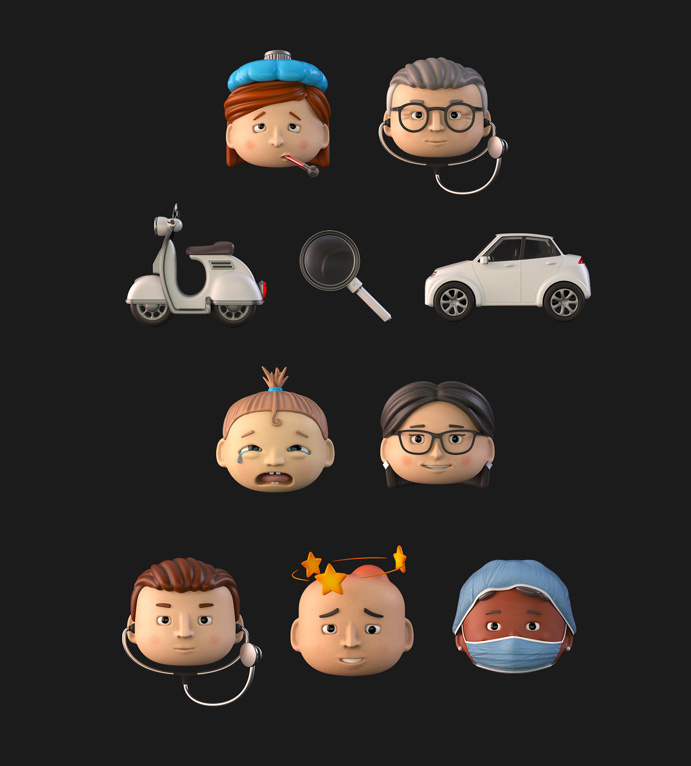 3D animation  CGI Emojis Health healthcare hospital icons JVG Render
