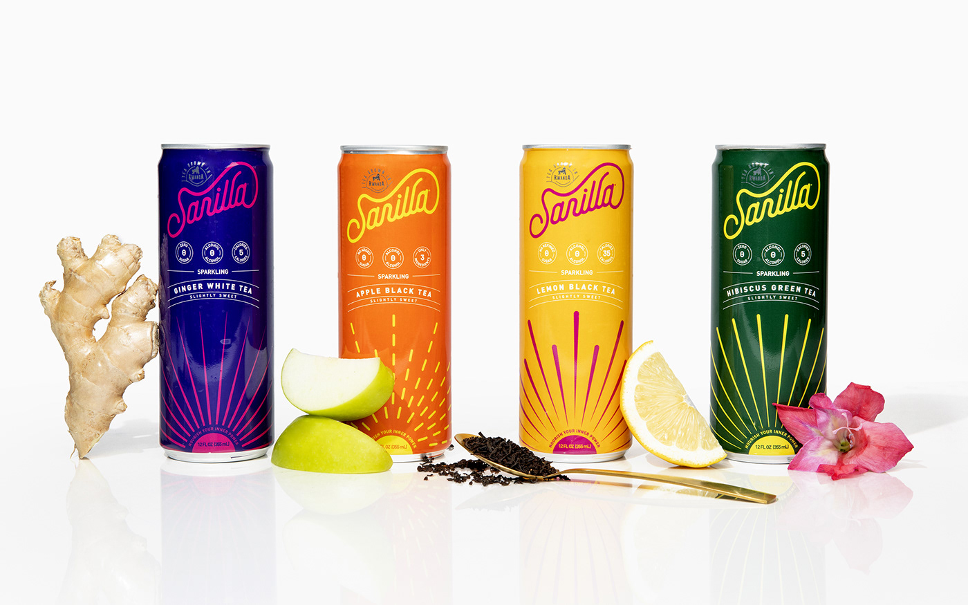 sparkling tea beverage colors Health packaging design Brand Design non alcoholic Plant Based woman