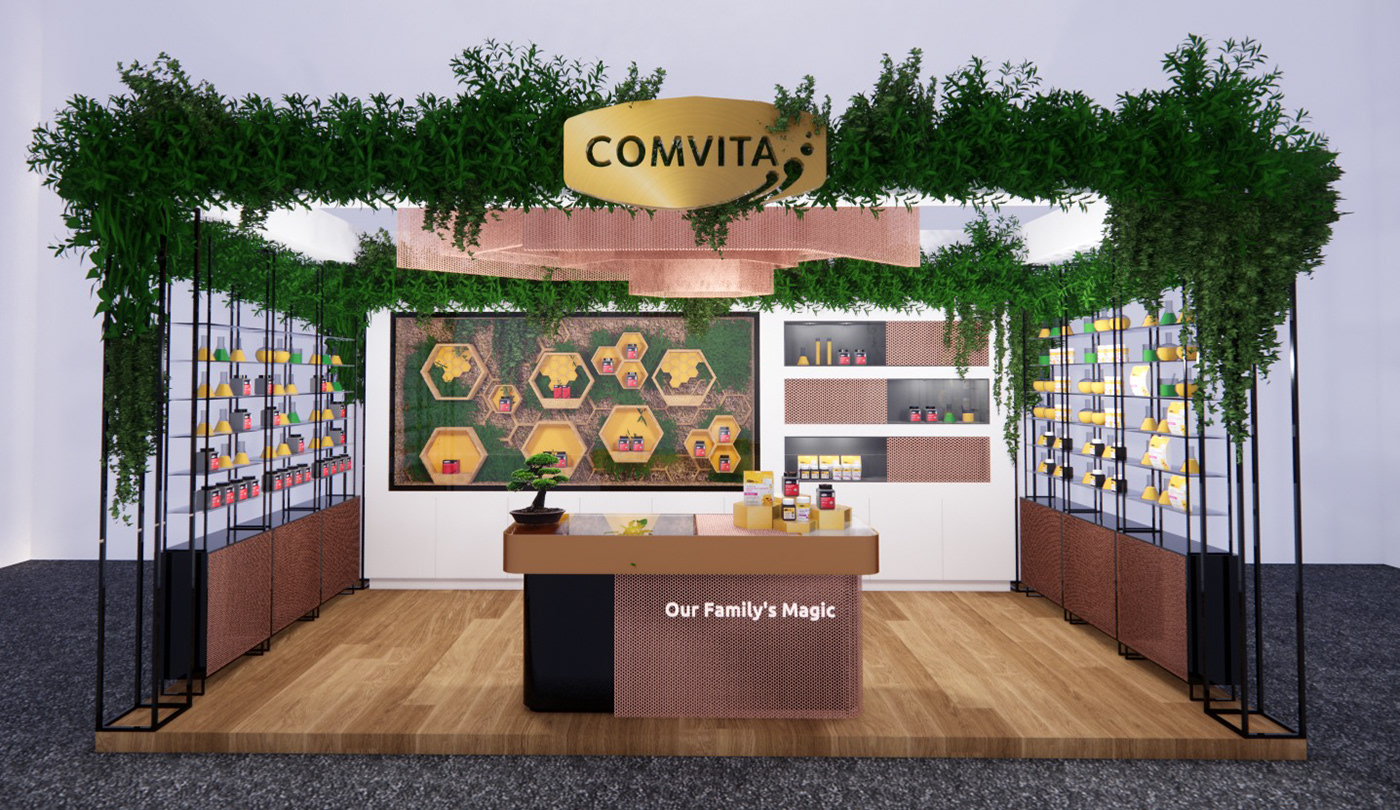 honey beehive booth tradeshow exhbition 3d design modeling Comvita Manuka
