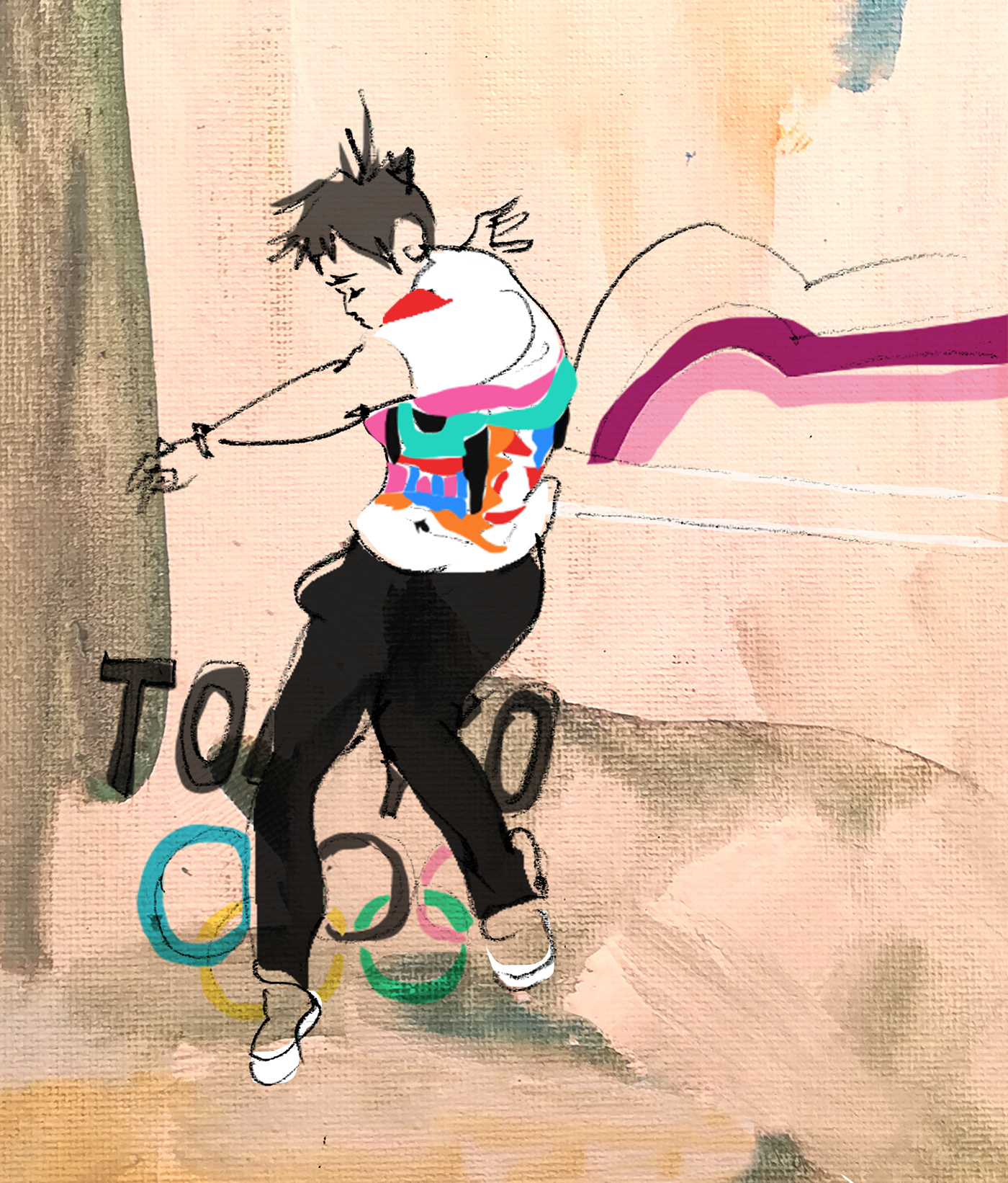 artist artwork Digital Art  Drawing  ILLUSTRATION  painting   skateboard sketch tokyo Tokyo 2020