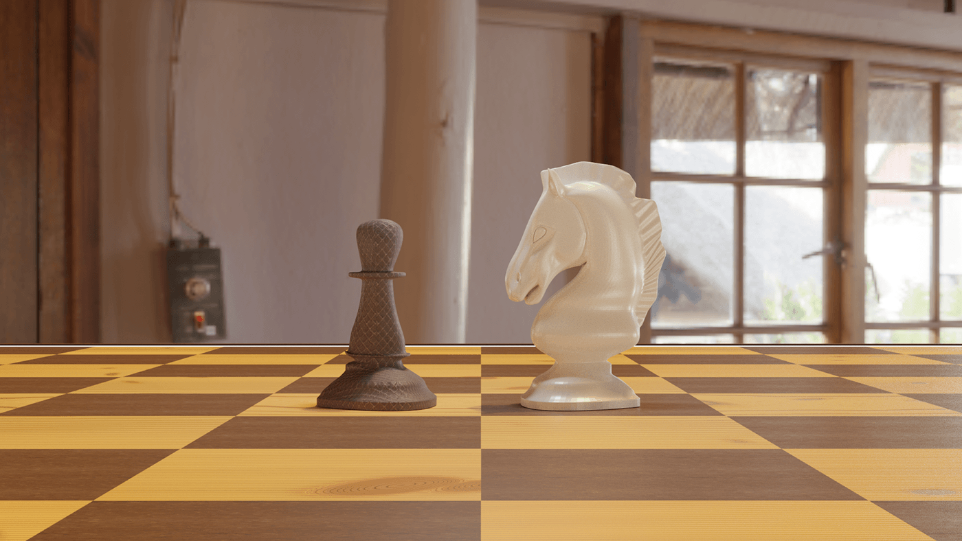 statue art design chess game 3D Render Pawn horse board game