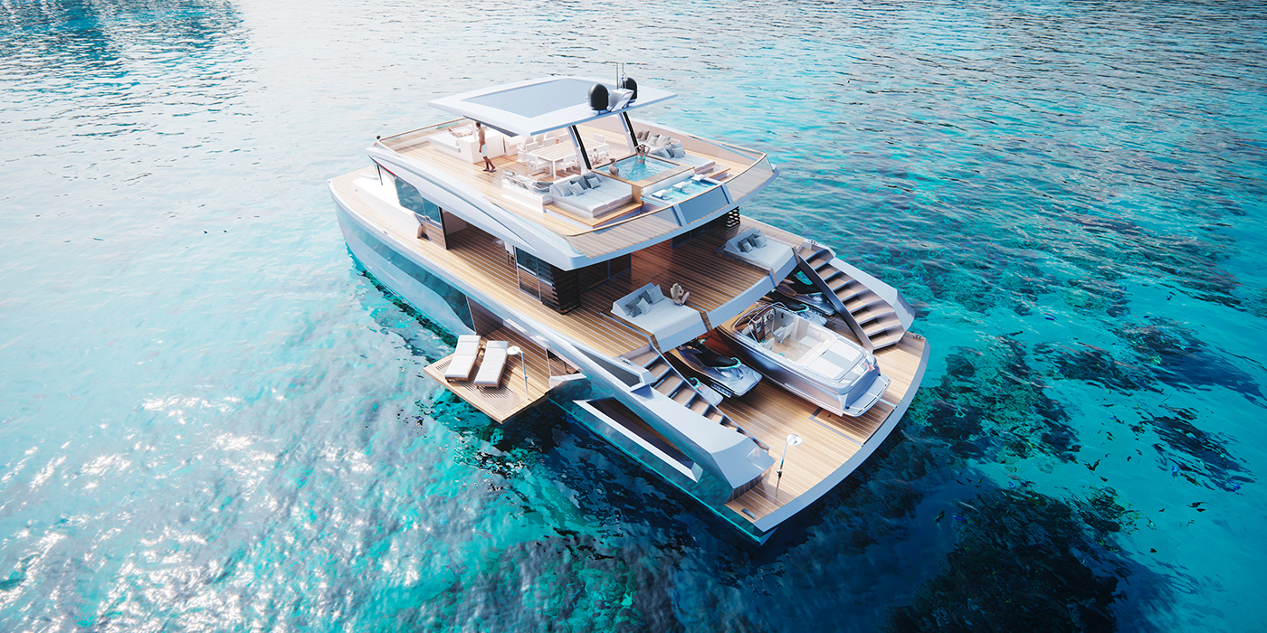 lunas3d CG visualization exterior yacht coronarenderer Ocean beach mountain