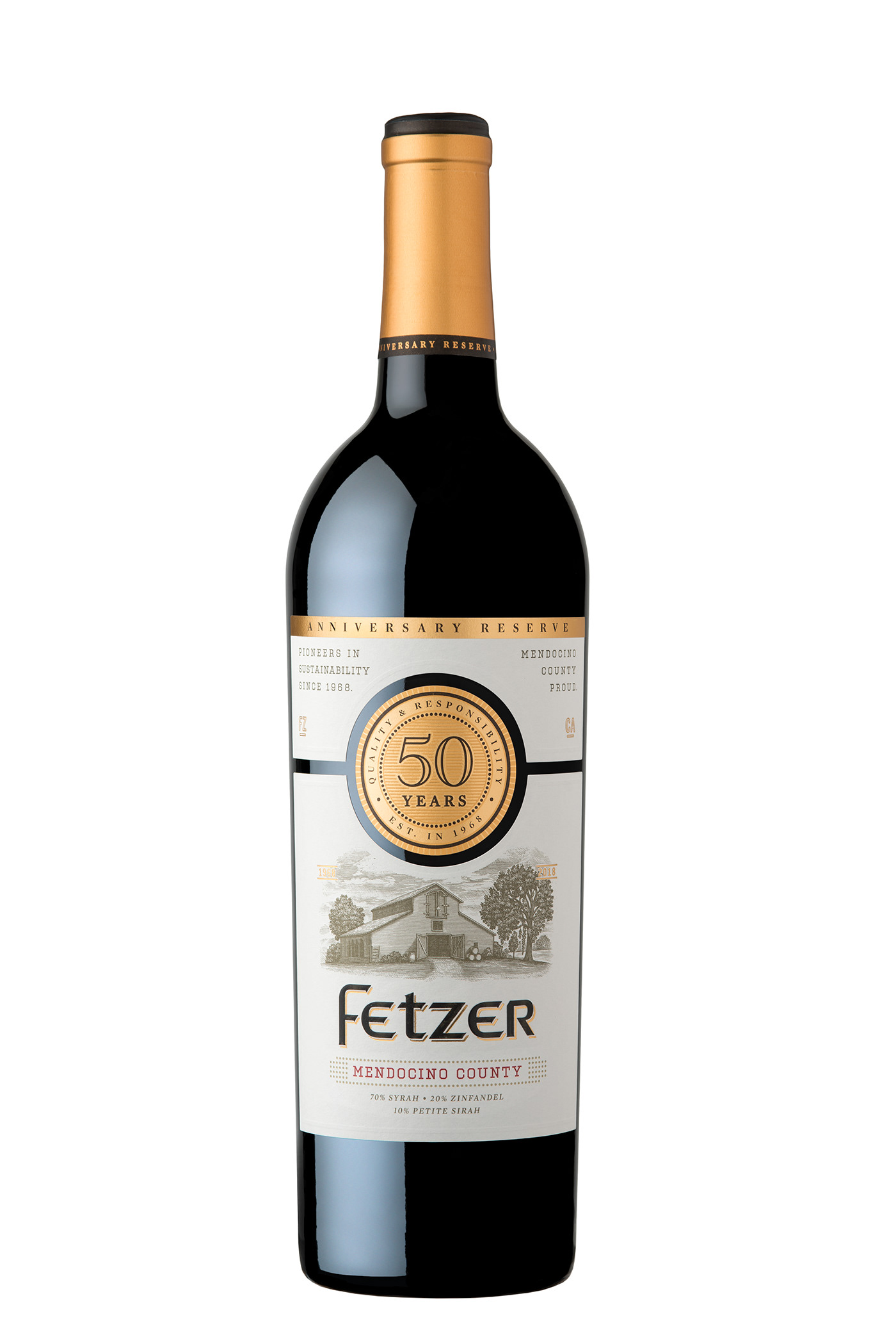3 piece label 50th anniversary Fetzer Vineyards gold foil heritage design Retail wine wine package