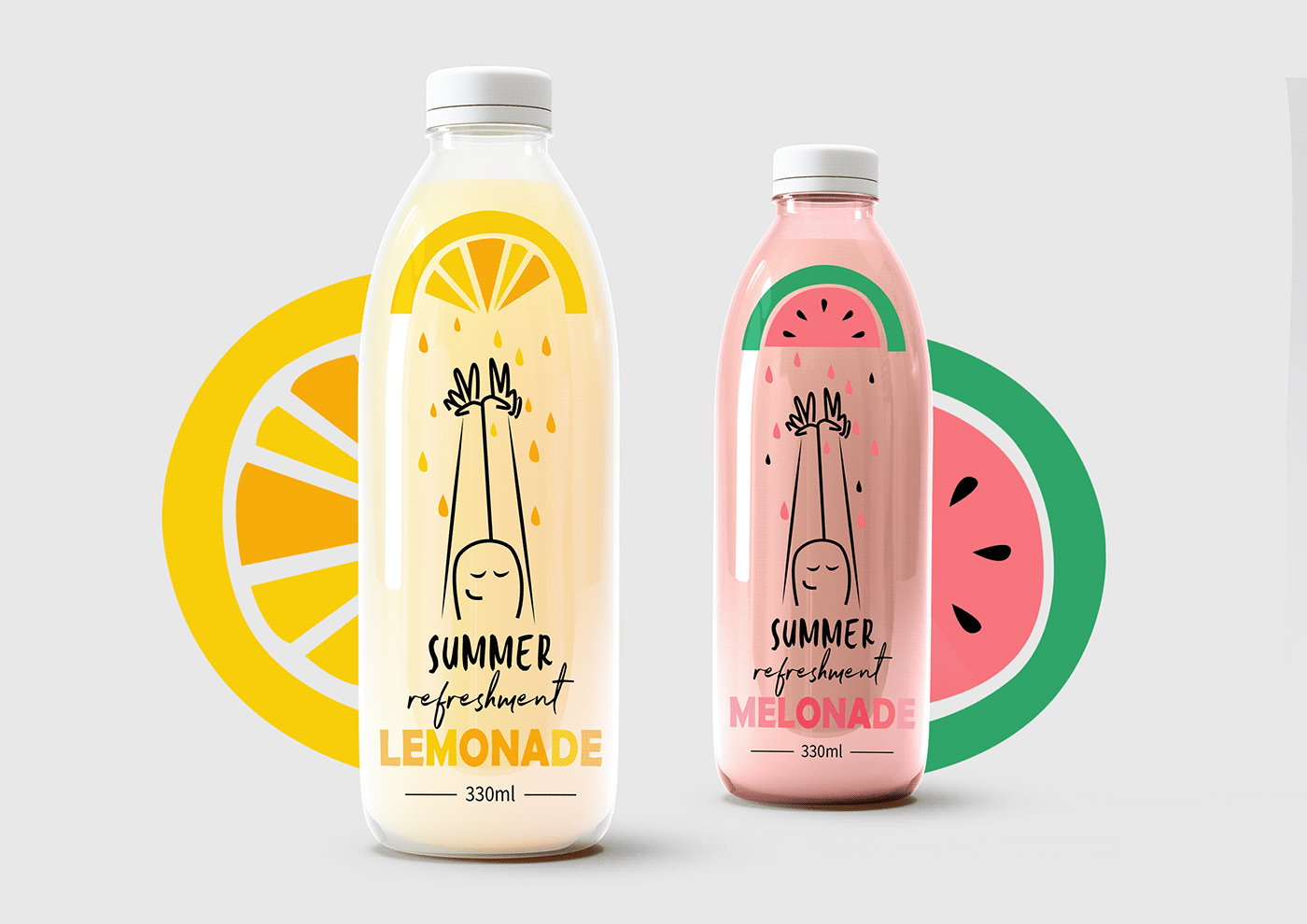 bottle drink juice lemon lemonade linear melonade Packaging simple watermelon
