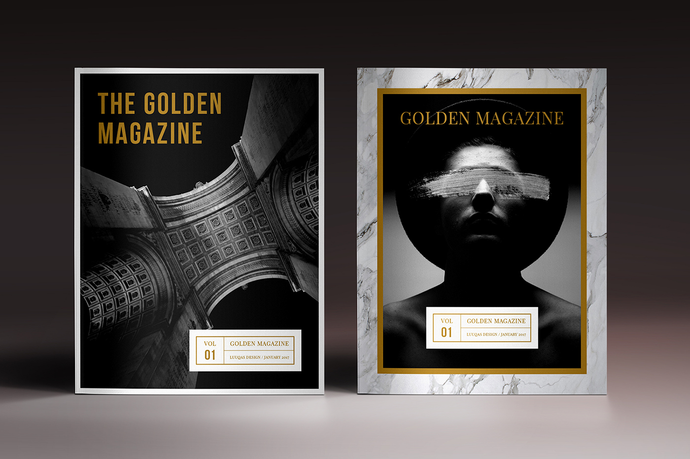 editorial magazine template gold golden InDesign print digital brochure grid