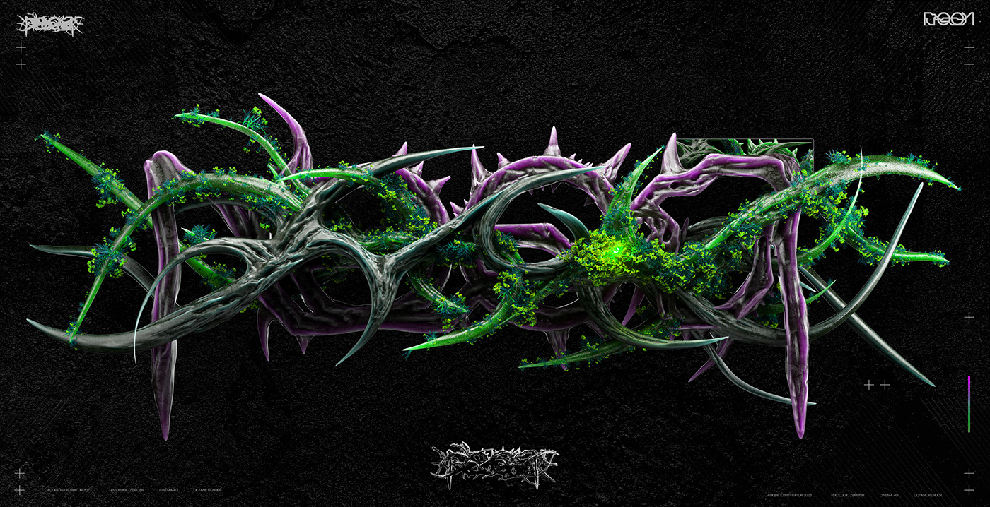 Typeface typography   adobe illustrator abstract typography Zbrush Sculpt creature horror 3D Horror Art