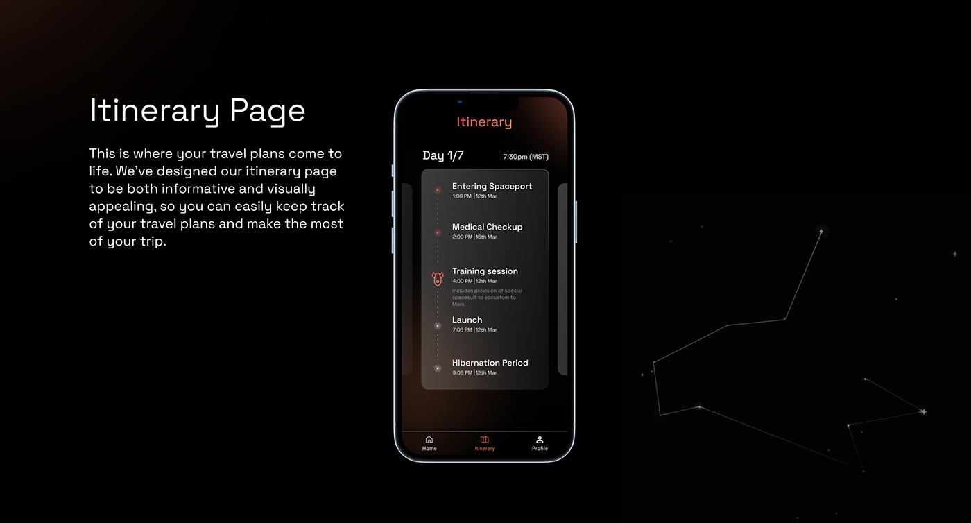 Case Study concept mars Mobile app Space  Travel travel management ui design UI/UX UX design