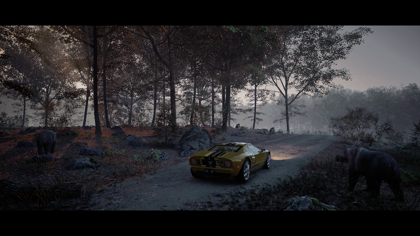 CGI dark environment forest Landscape Nature night Photography  Unreal Engine visualization