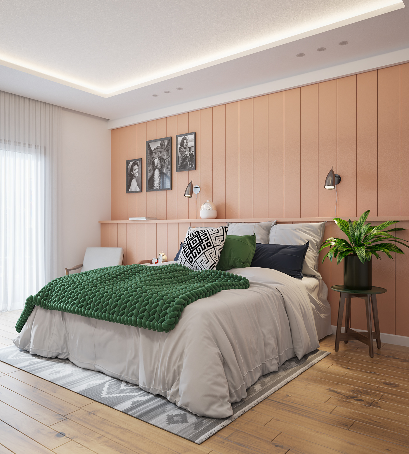 architecture bedroom furniture Interior modern White wood design Render