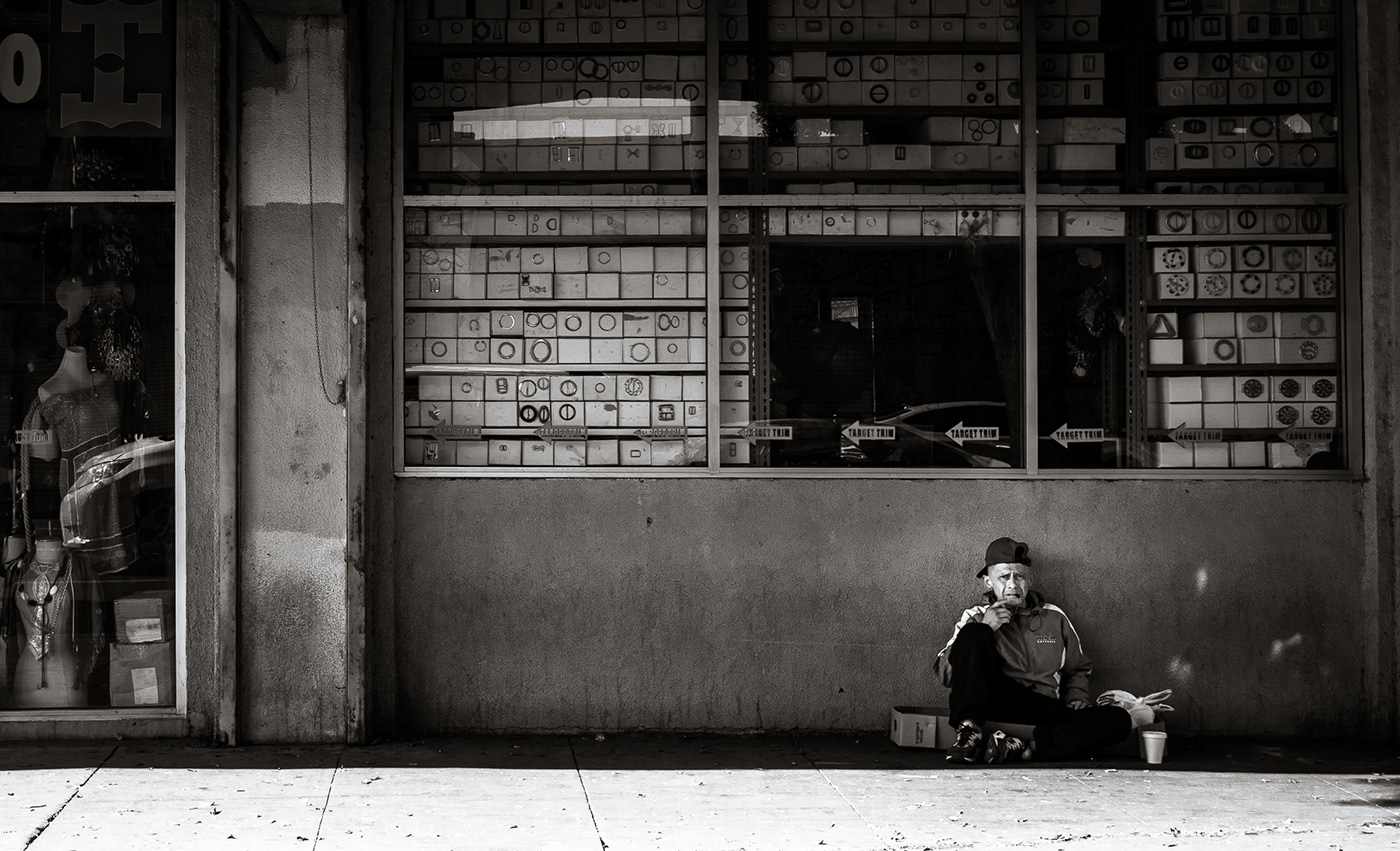 homeless abstract city town portrait black and white