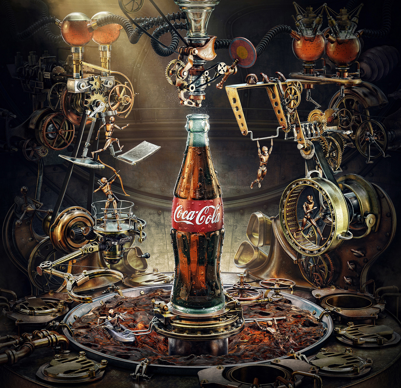 3D CGI STEAMPUNK Render 3D illustration Coca Cola mechanics engine game design  Digital Art 