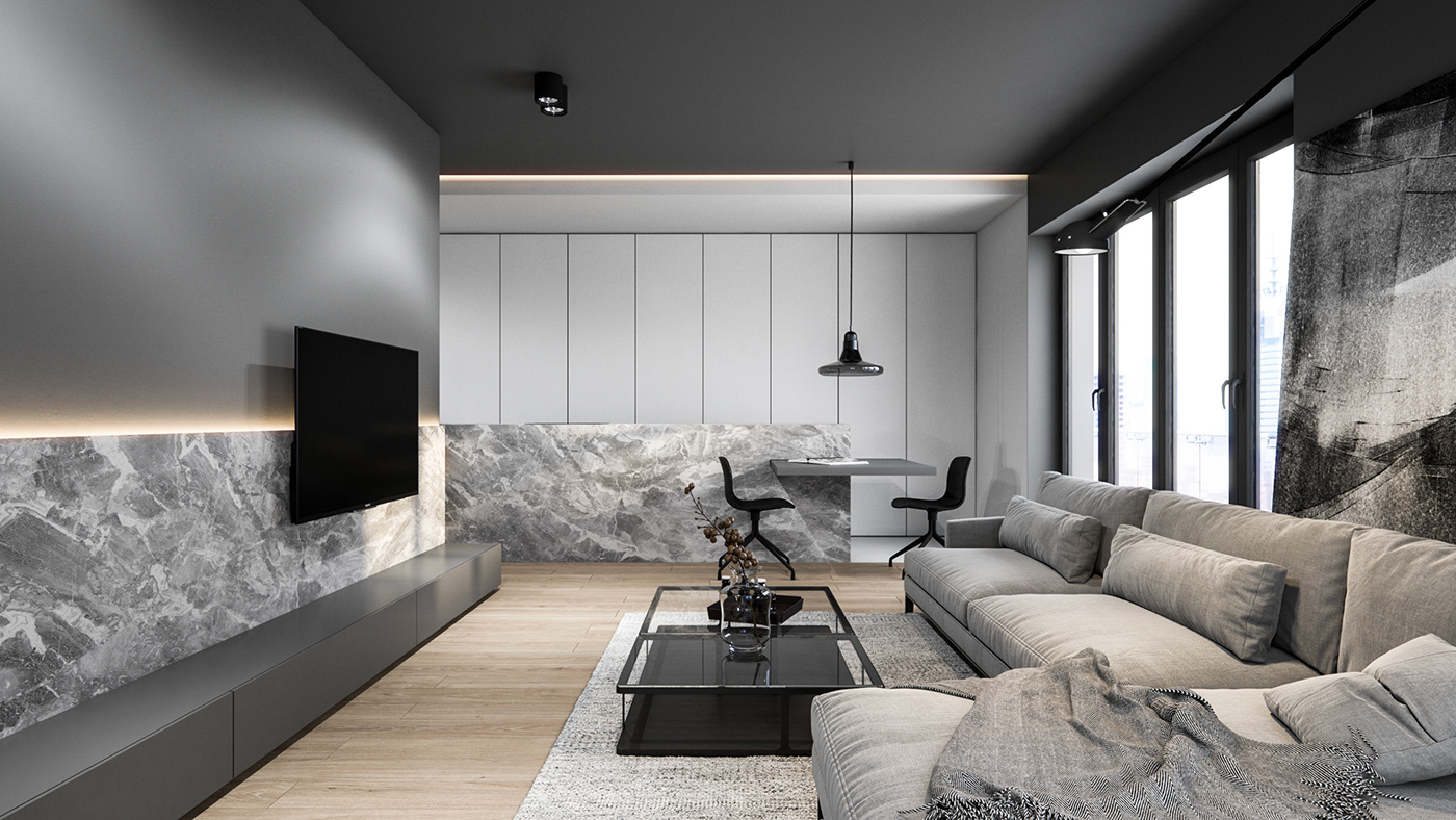 3D apartment design minimal Render visualziation viz Interior architecture furniture