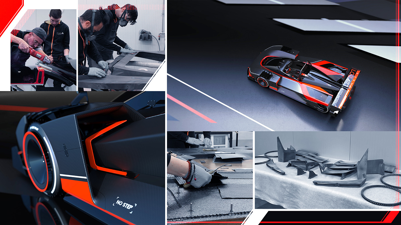 race car car design sketch Render 3D presentation Brutalism design carbon