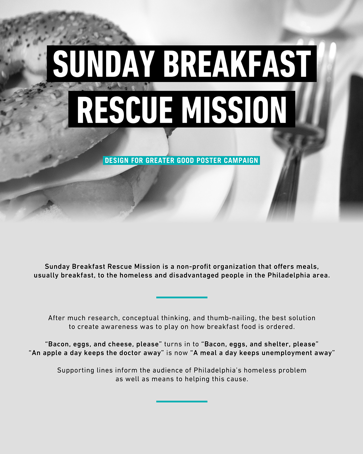 poster dfgg breakfast sunday MORNING bacon eggs shelter Employment unemployment homeless philadelphia philadelphia university PhilaU