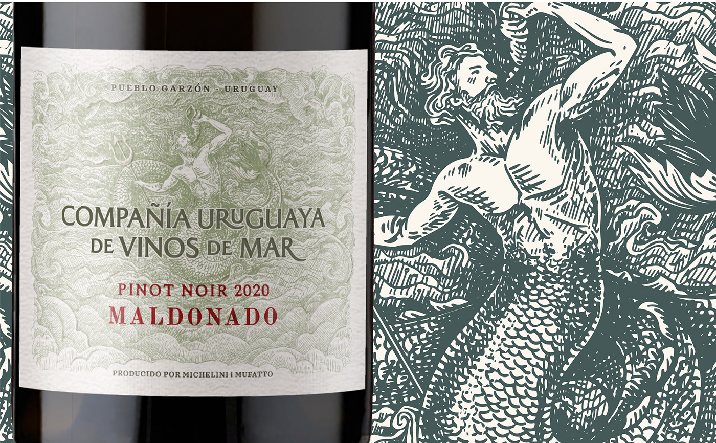 atlantis mitology Ocean poseidon Triton uruguay Vinos vinos de mar wine wine label