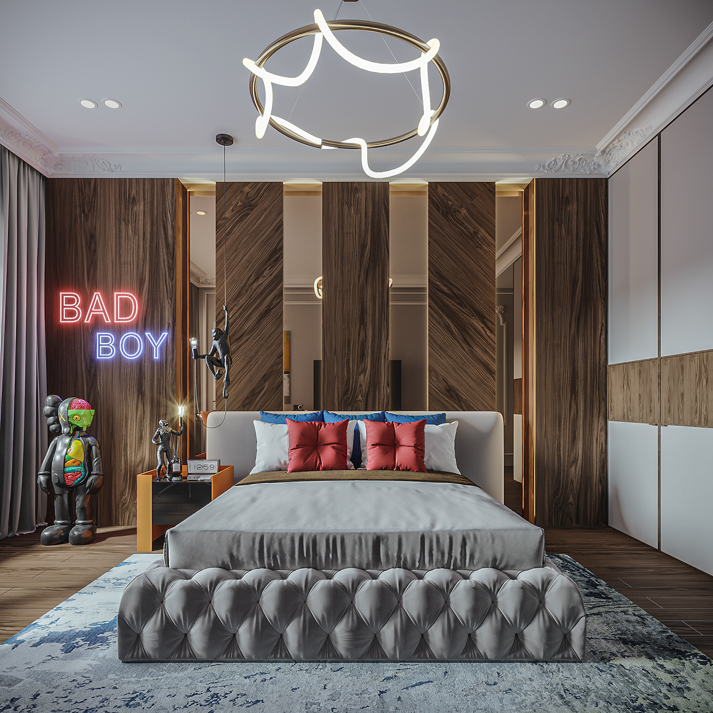 design children bedroom bedroom Interior 3D visualization living room child wood new classic design kaws