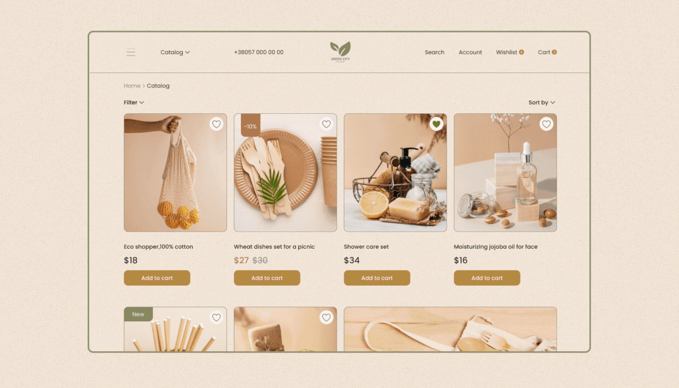 Prototyping of a catalog page for e-commerce website