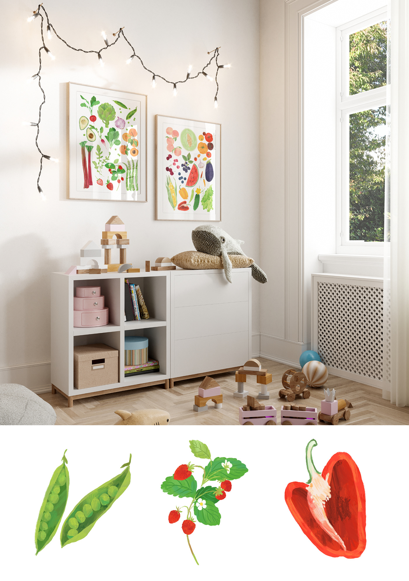 Food  fresh fruits ILLUSTRATION  kitchen modern posters produce seasonal vegetables