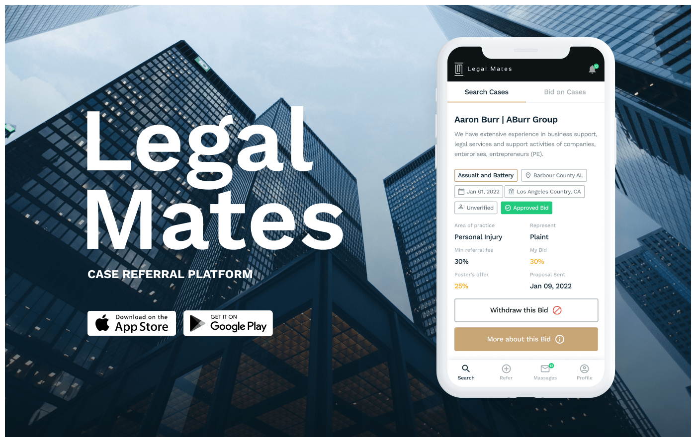 REFERRAL PLATFORM attorneys law law firm law legal legal Mobile app network UI/UX user interface