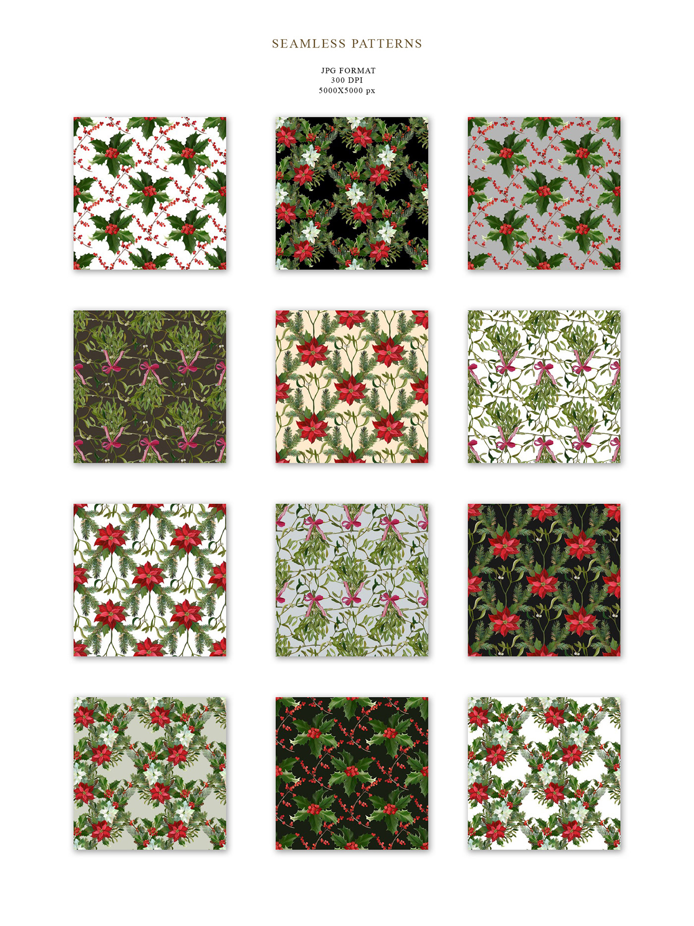 Christmas clipart Digital Art  Drawing  flower Holiday pattern seamless winter wreath