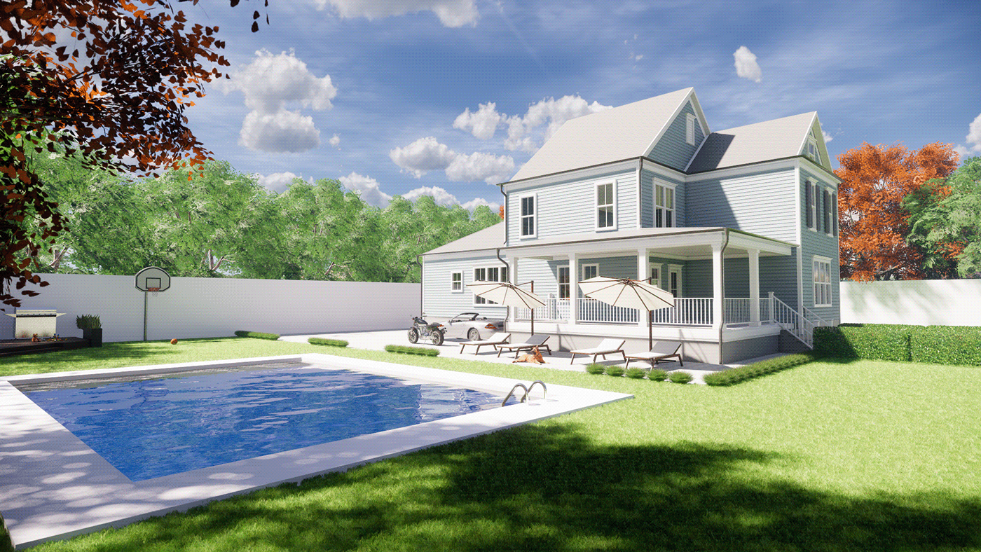 3D model american style architecture design enscape house Landscape revit swimming pool Villa