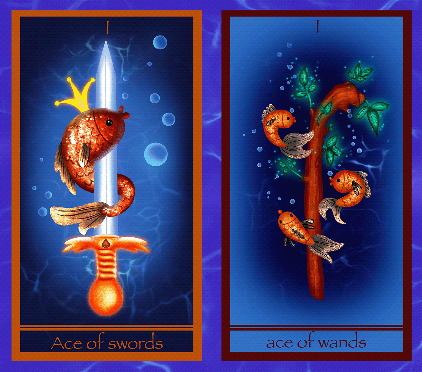 Tarot Cards digital illustration fish tarot card ILLUSTRATION  Illustrator Digital Art  artwork blue