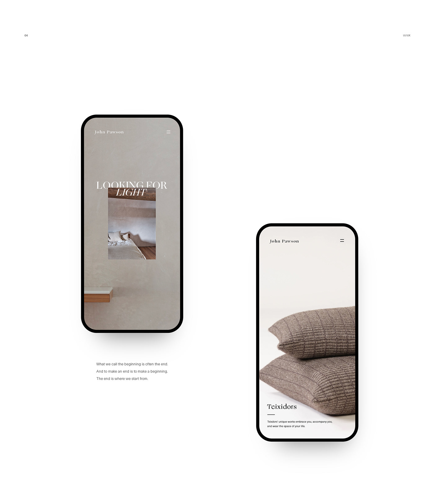 app designer interior design  John Pawson modern textile texture ui design UI/UX Web