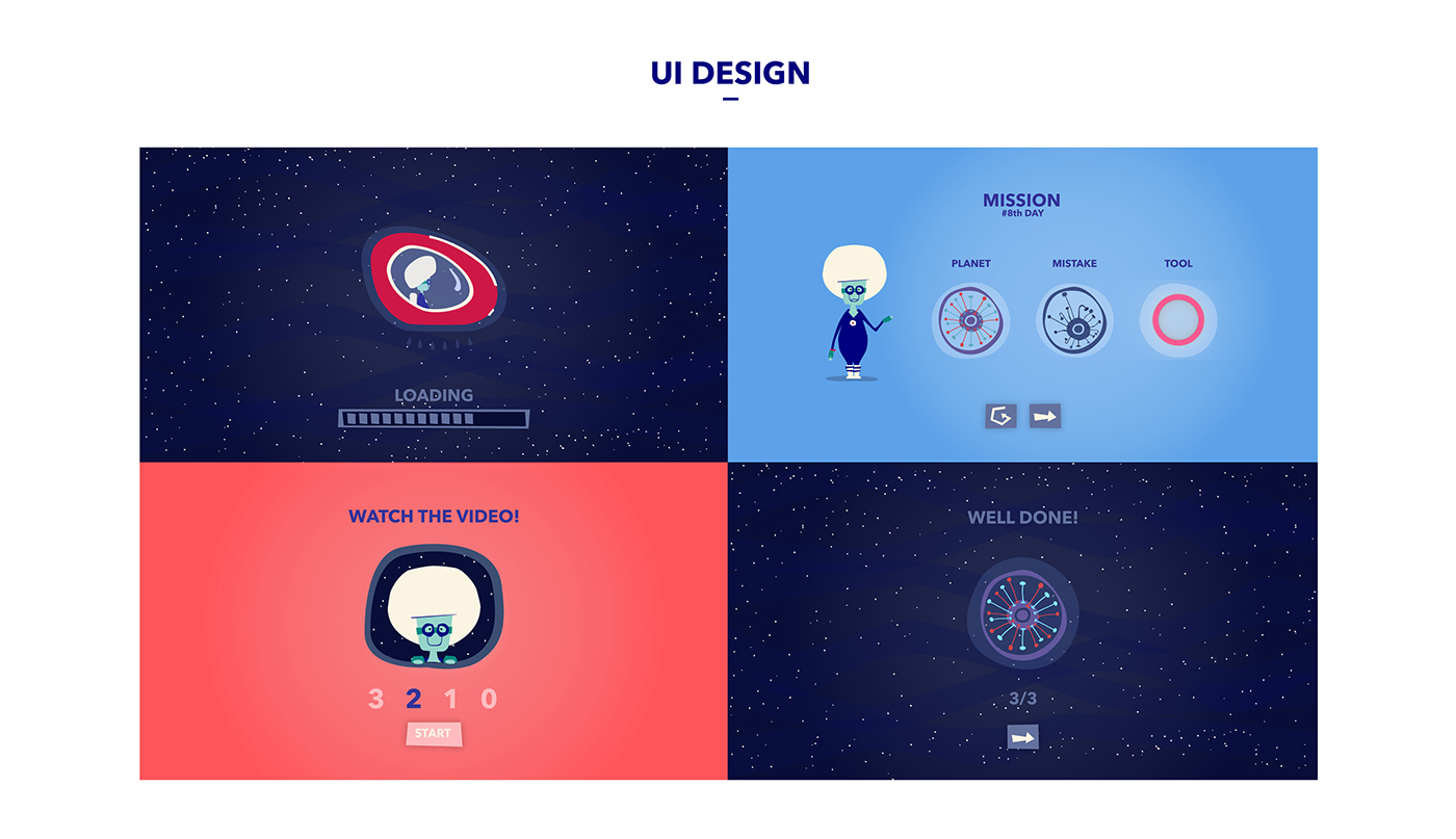 ux game graphics health care Interaction design  mirror neurons ILLUSTRATION  Space  Planets Character design  inspire