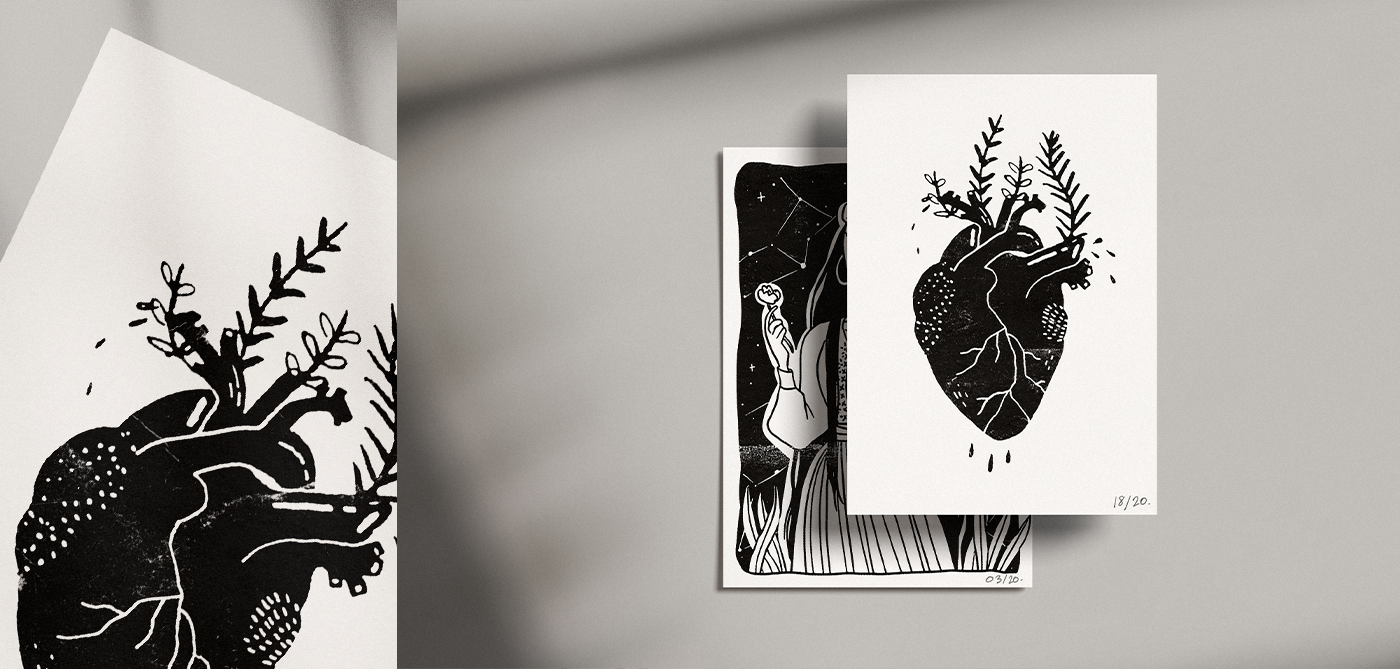 heart Love postcards print queer screenprint silkscreen
