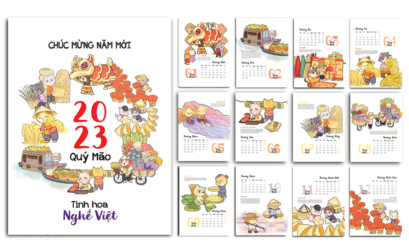calendar ILLUSTRATION  calendar design Digital Art  traditional vietnam