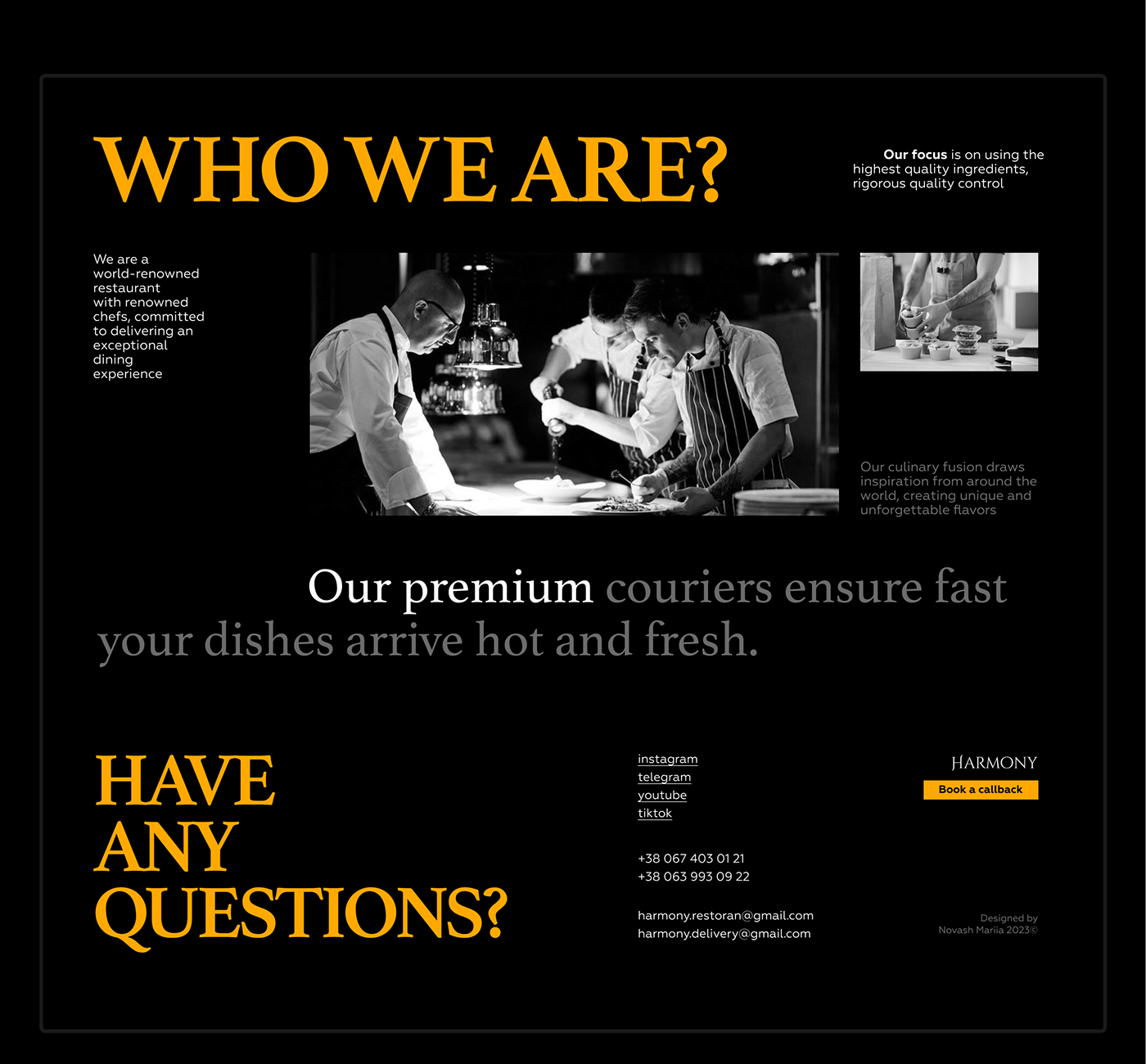 restaurant tasty dishes delivery Minimalism design landing page chef kitchen