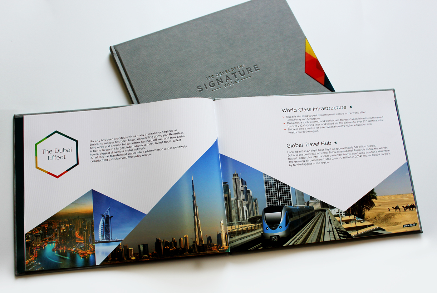 Catalouge Brochure Annual Report Property real estate dubai Villas Home Graden JVC Lahore Pakistan Layout Typography Indesign Hard Case Publishing corporate branding hexagone color colour binidng leather grey emboss deboss epoxy perfact binding ofset company profile