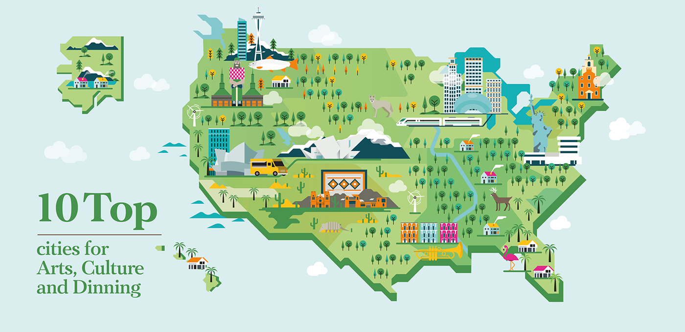 ILLUSTRATION  Vector Illustration illustration guide 2D vector Art Cities illustration United State map map illustration
