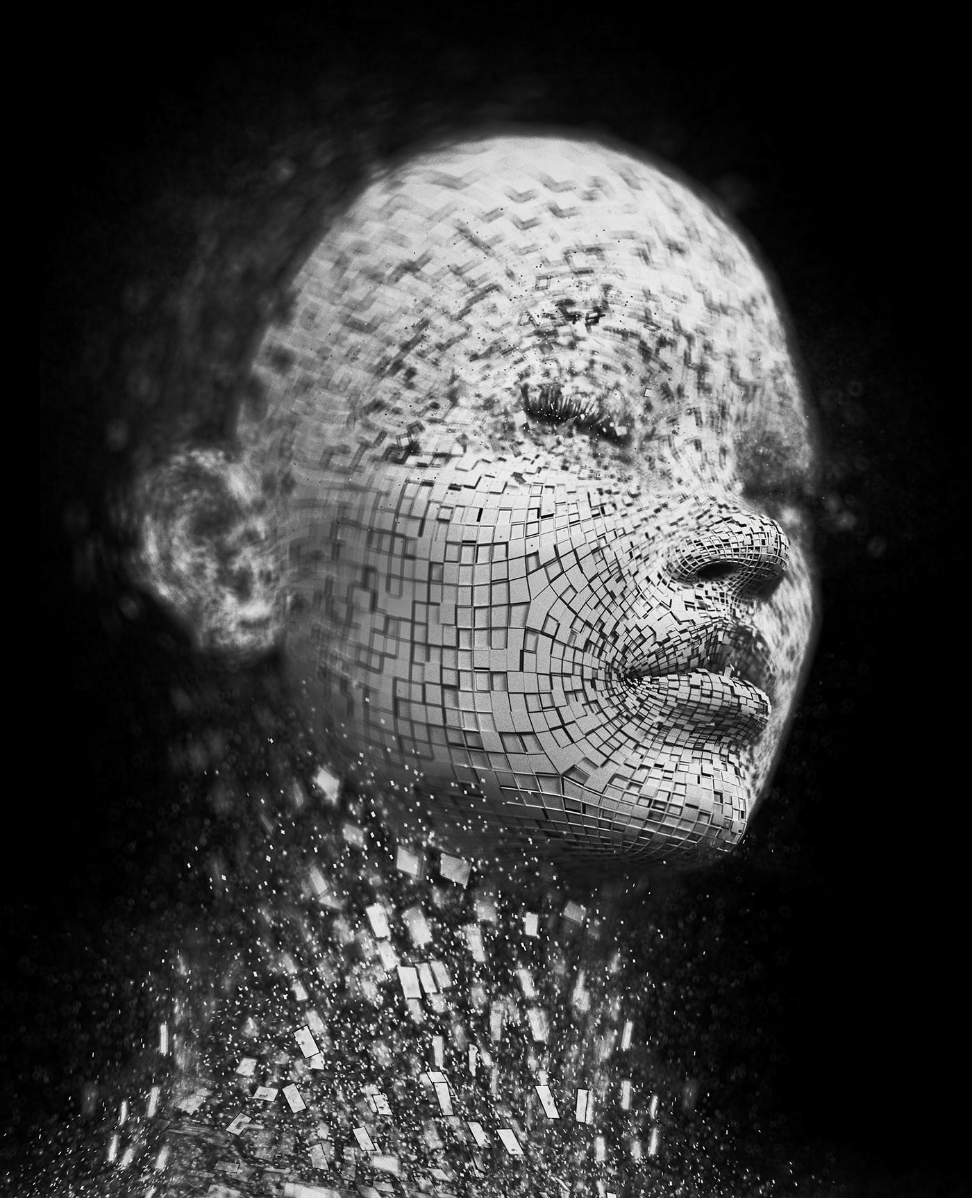 abstract art face futurist inspiration Octane Render PARTICULES portrait statue texture