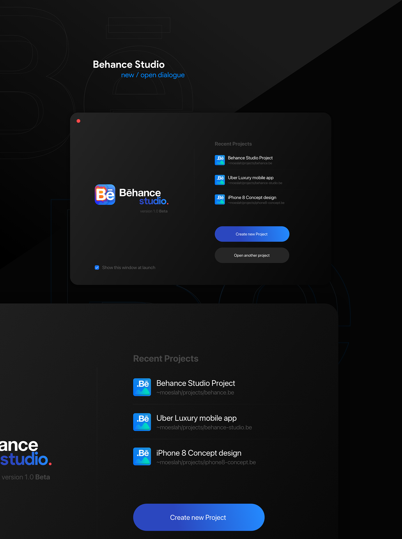 Behance Studio App Concept Brand Identity & UI/UX