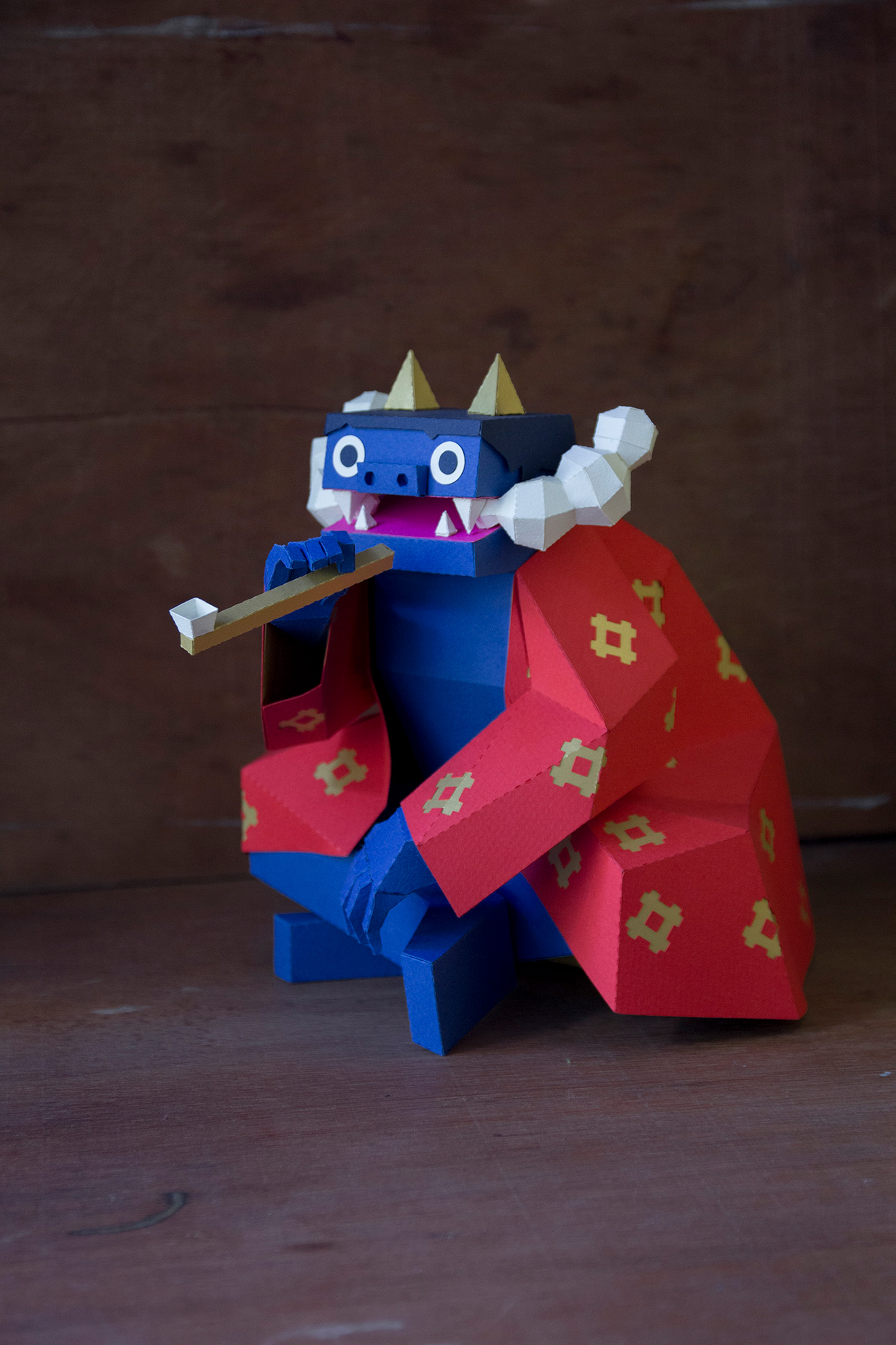 papercraft lowpoly yokai oni demon smoke kimono japan