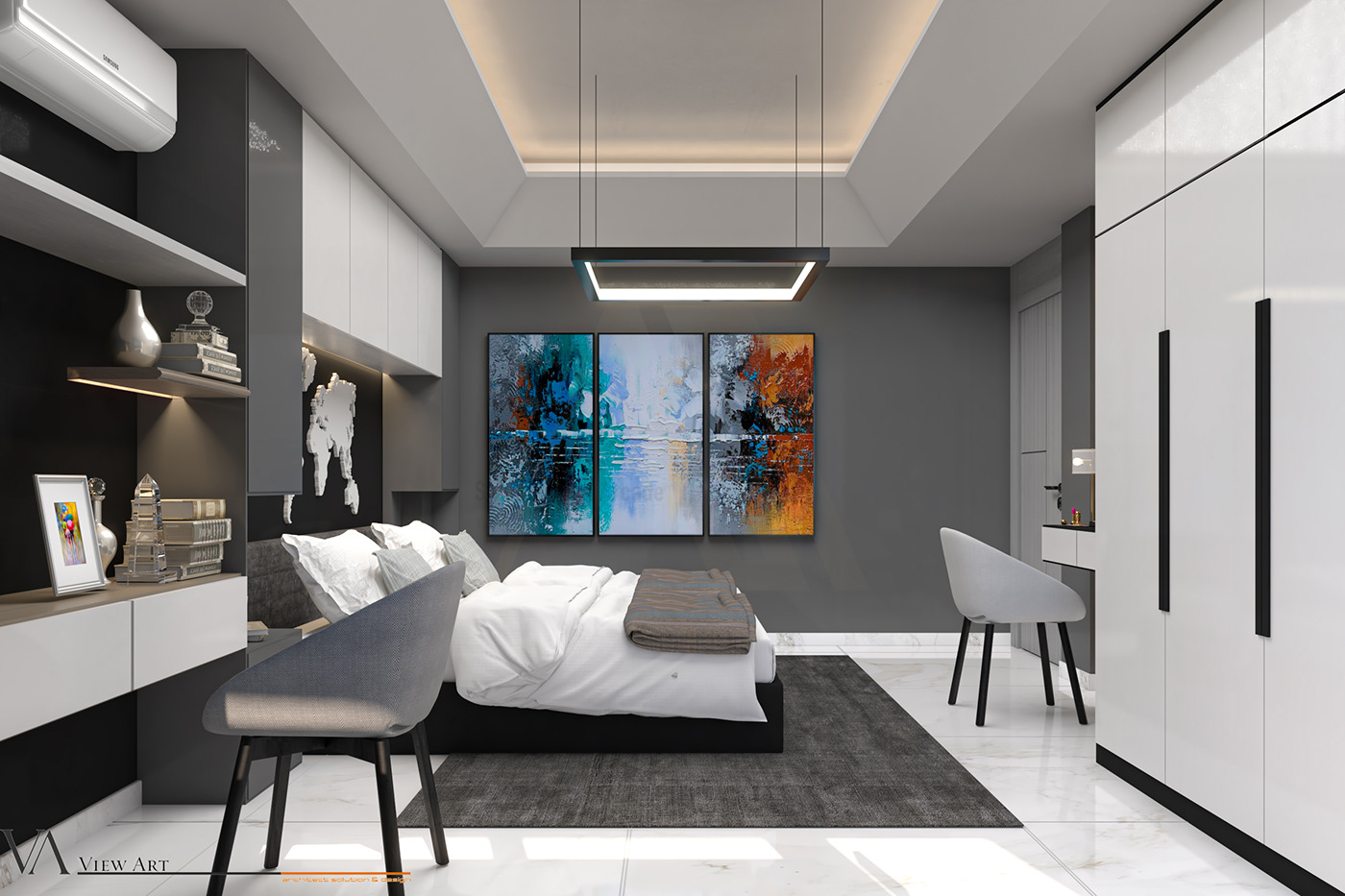 indoor interior design  architecture Render modern design samo-design-arcade 3D bedroom black and white