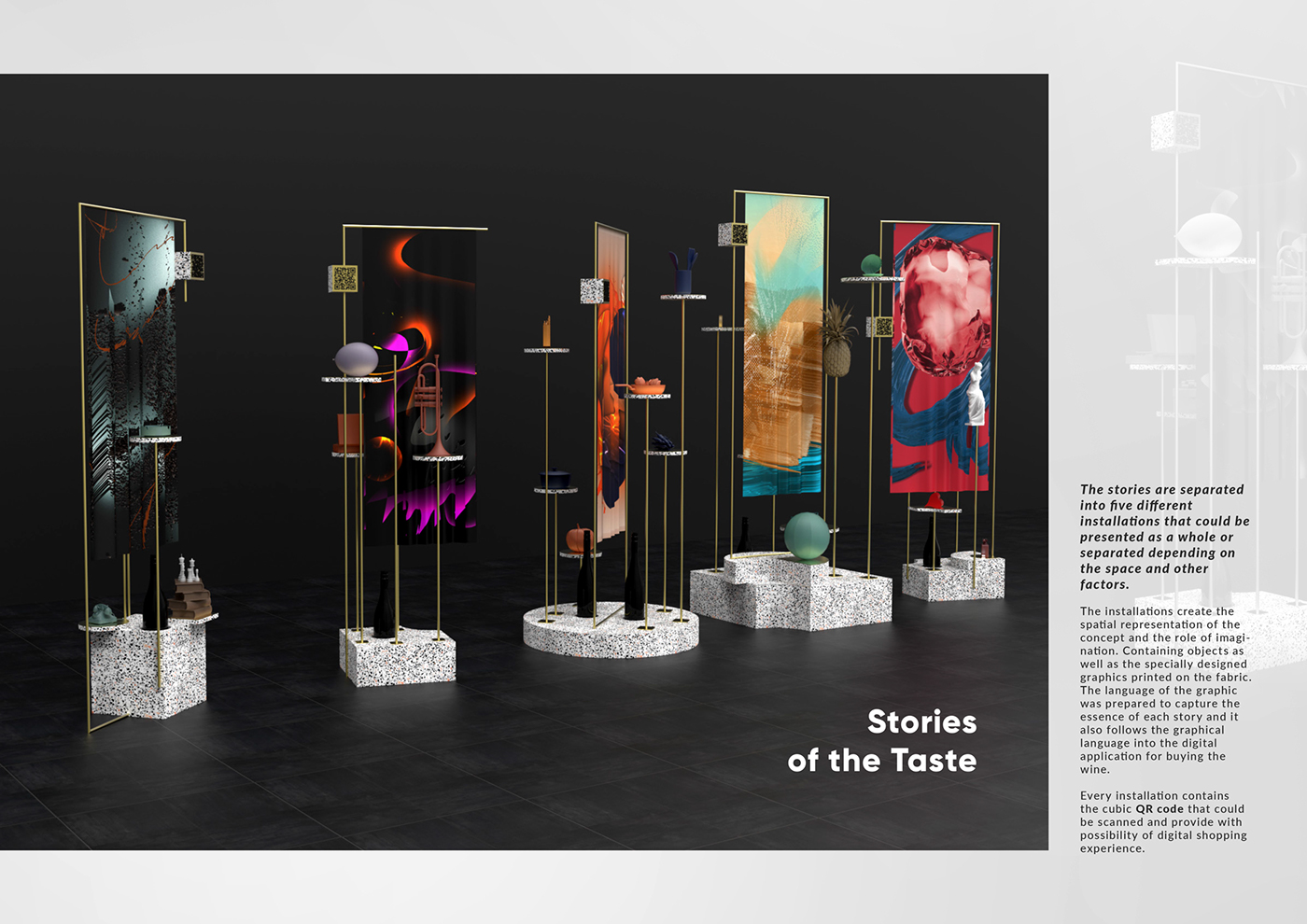 wine Experience insatllation tables graphic design  interior design  modularity adaptability sculptures Stories