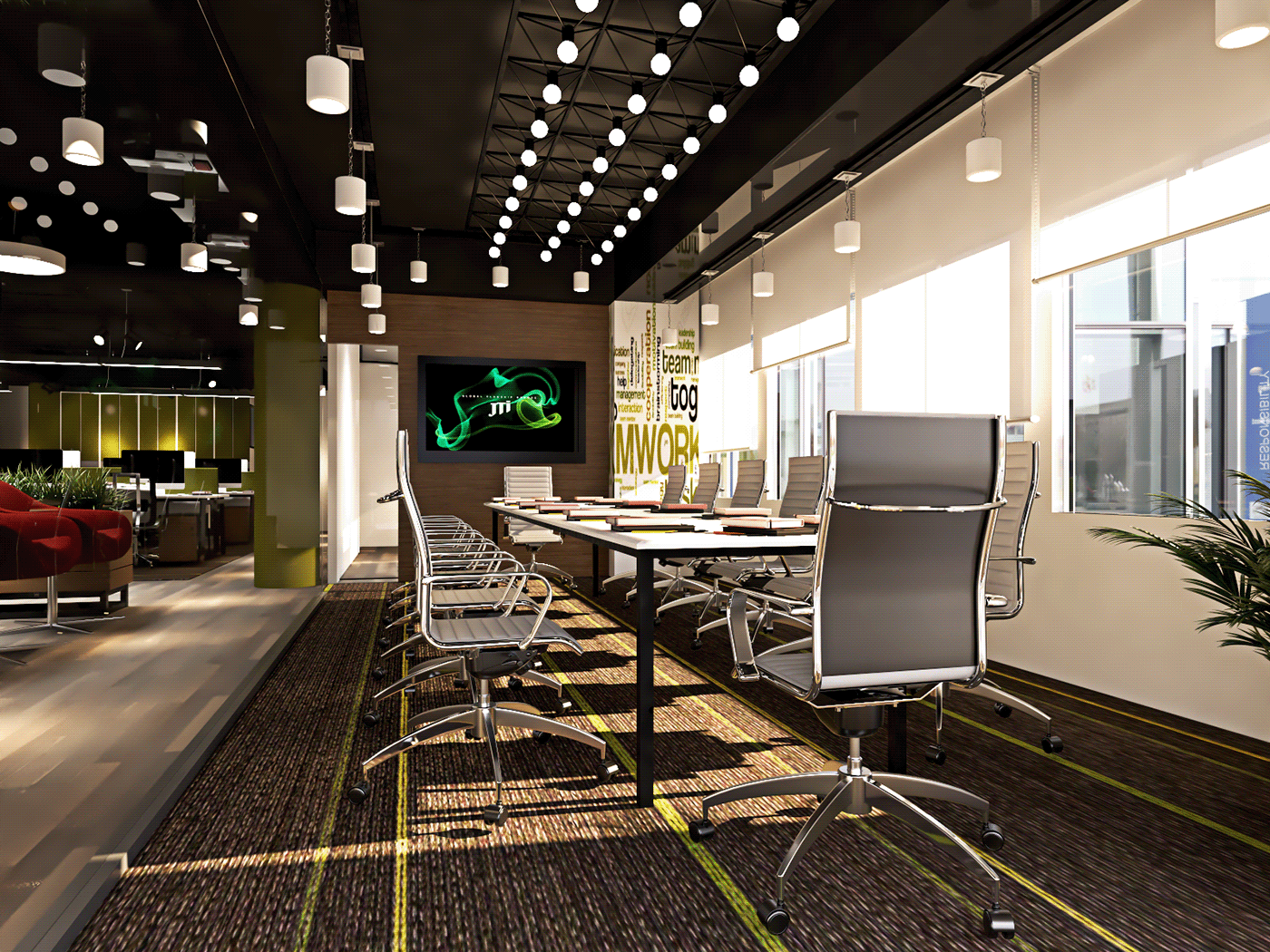 Office Design CGI 3ds max interior design  vray visualization 3D Render modern officeinteriordesign