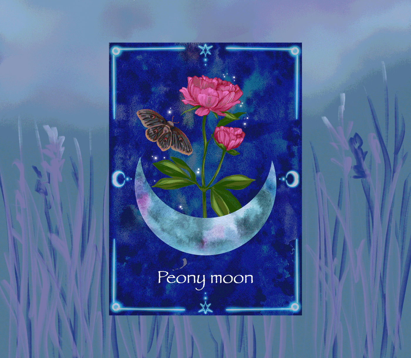 Cards design lineart moon stars ILLUSTRATION  Flowers metaphorical cards