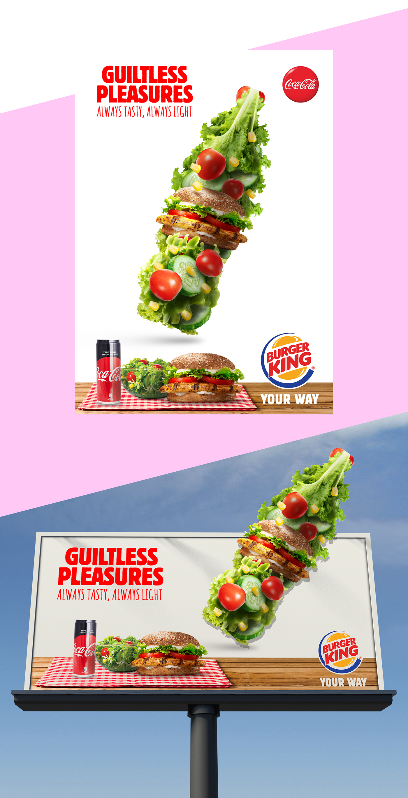 Burger King cokacola Coke Zero photomanipulation bottle burger sandwich salad green healthy